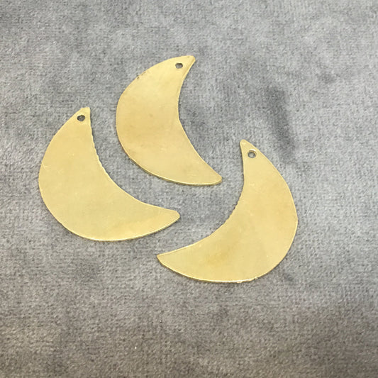 18mm x 35mm Gold Plated Brass Rustic Handmade Crescent/Moon Blank Pendant/Charm with One 1.5mm Drilled Hole - Hand-Cut, Sold Individually
