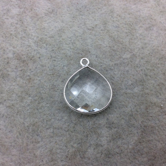 Quartz Bezel | Sterling Silver Faceted Clear (Lab Created) Heart Shaped Pendant - Measuring 18mm x 18mm - Sold Individually