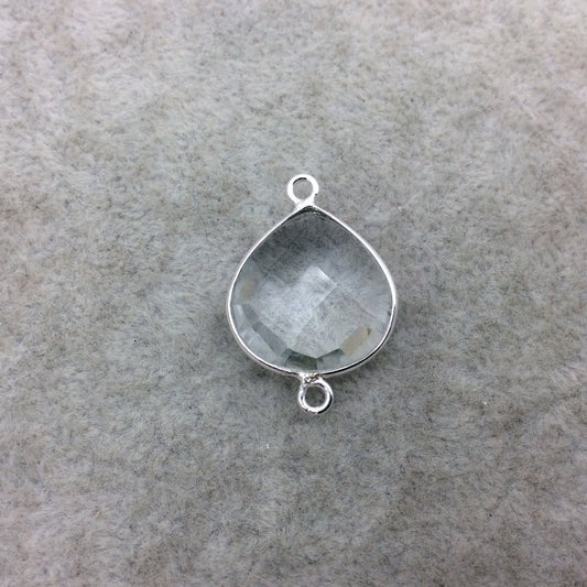 Sterling Silver Faceted Clear (Lab Created) Quartz Heart Shaped Bezel Connector - Measuring 18mm x 18mm - Sold Individually