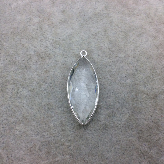 Sterling Silver Faceted Clear (Lab Created) Quartz Marquise Shaped Bezel Pendant - Measuring 15mm x 35mm - Sold Individually