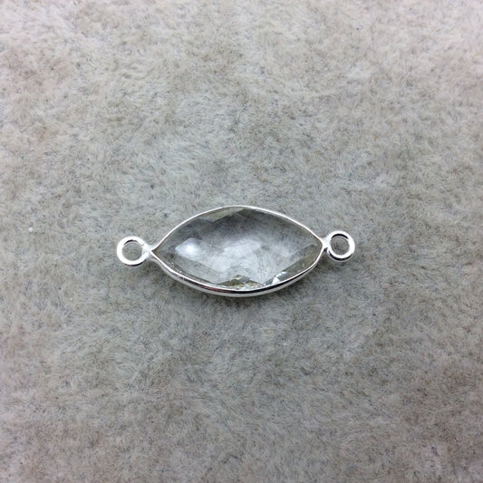 Sterling Silver Faceted Clear (Lab Created) Quartz Marquise Shaped Bezel Connector - Measuring 10mm x 20mm - Sold Individually