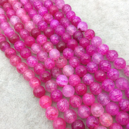 8mm Faceted Mixed Fuchsia Agate Round/Ball Shaped Beads - 15" Strand (Approximately 48 Beads) - Natural Semi-Precious Gemstone
