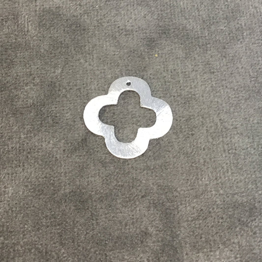 20mm Silver Brushed Finish Thick Open Quatrefoil Shaped Plated Copper Components - Sold in Pre-Counted Bulk Packs of 10 Pieces - (053-SV)