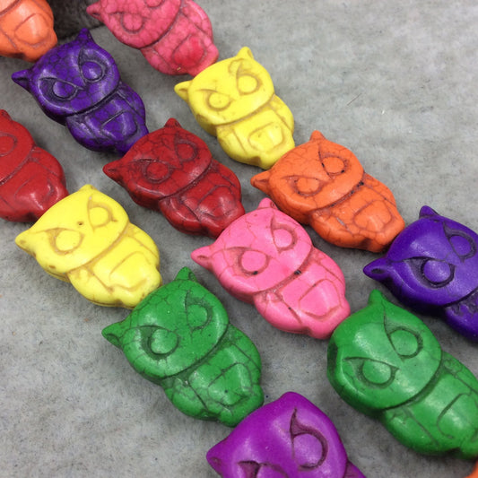 20mm x 30mm Dyed Multicolor Howlite Perching Owl Shaped Beads - Sold by 15.25" Strands (Approx. 14 Beads) - Quality Gemstone