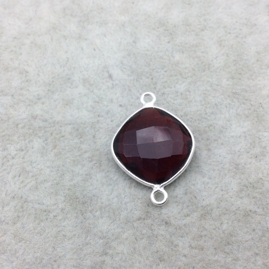 Sterling Silver Faceted Deepest Red (Lab Created) Quartz Diamond Shaped Bezel Connector - Measuring 18mm x 18mm - Sold Individually
