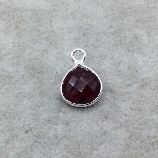 Sterling Silver Faceted Deepest Red (Lab Created) Quartz Heart Shaped Bezel Pendant - Measuring 10mm x 10mm - Sold Individually