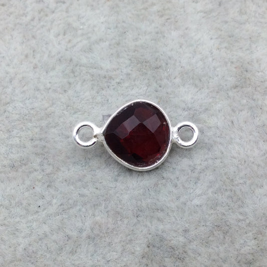 Sterling Silver Faceted Deepest Red (Lab Created) Quartz Heart Shaped Bezel Connector - Measuring 10mm x 10mm - Sold Individually