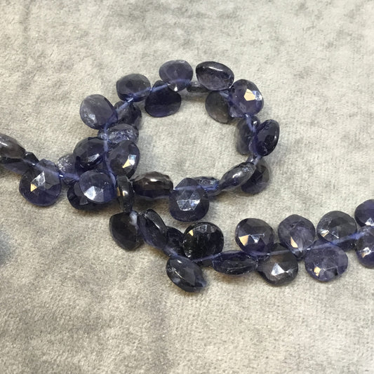 8-9mm x 8-9mm Faceted Heart/Teardrop Shaped Dark Iolite Beads - 9" Strand ( ~44 Beads) - High Quality Hand-Cut Semi-Precious Gemstone