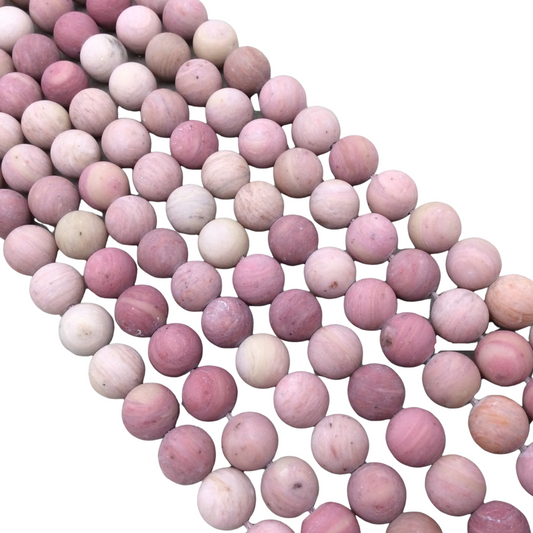 10mm Smooth Matte Finish Natural Rose Pink Rhodonite Round/Ball Shaped Beads with 1mm Holes - Sold by 15.5" Strands (Approx. 36 Beads)