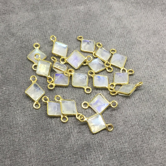 BULK PACK of Six (6) Gold Sterling Silver Pointed/Cut Stone Faceted Diamond Shaped Moonstone Bezel Connectors - Measuring 5mm x 5mm