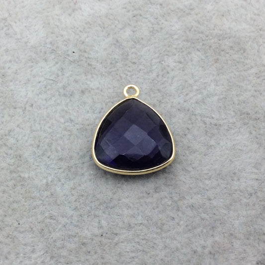 Gold Vermeil Faceted Amethyst Purple Hydro (Lab Created) Quartz Trillion Shaped Bezel Pendant - Measuring 15mm x 15mm - Sold Individually