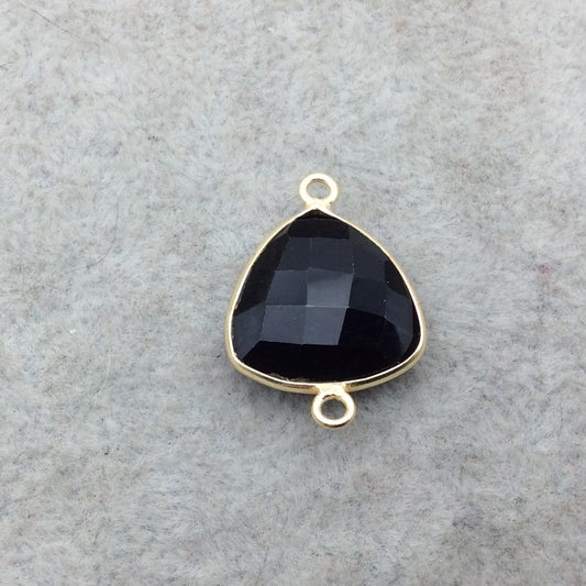 Gold Vermeil Faceted Jet Black Hydro (Lab Created) Chalcedony Trillion Shaped Bezel Connector - Measuring 15mm x 15mm - Sold Individually