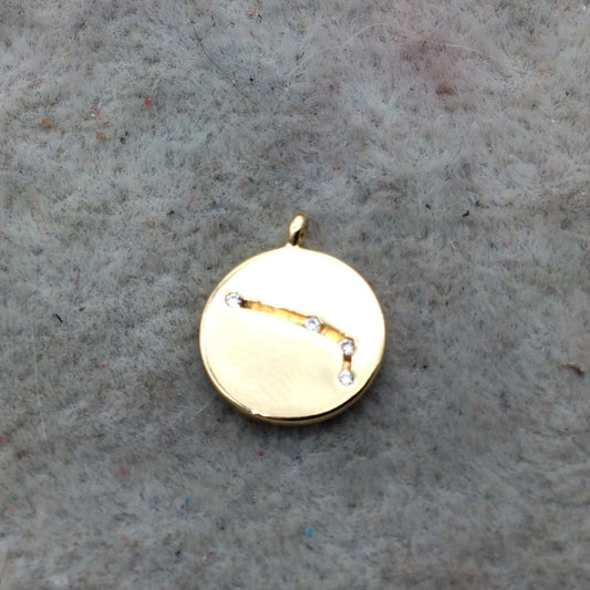 Small Gold Finish Round Shape CZ Cubic Zirconia Inlaid Plated Copper Aries Zodiac Constellation Pendant ~ 11mm - Sold Individually