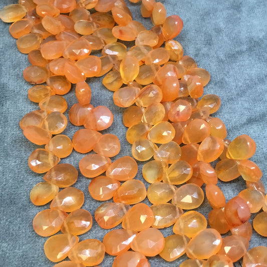 5-6mm x 7-9mm Faceted Pear/Teardrop Shaped Orange Carnelian Beads - 8.5" Strand (Approx. 61 Beads) - High Quality Semi-Precious Gemstone