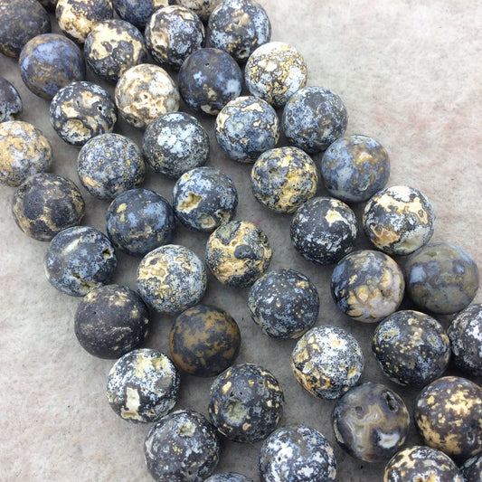 14mm Matte Finish Natural Yellow/Gray Ocean Jasper Round/Ball Shaped Beads with 1mm Holes - 15" Strand (Approx. 27 Beads) - Sold By Strand