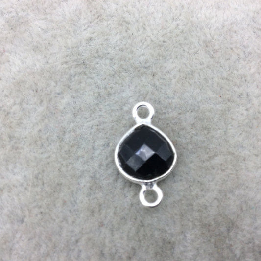Sterling Silver Faceted Heart Shaped Jet Black Hydro (Man-made) Onyx Bezel Connector - Measuring 10mm x 10mm - Sold Individually