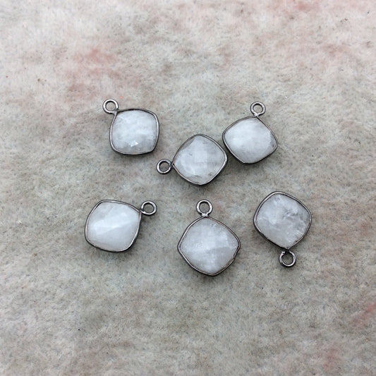 Gunmetal Plated Natural Moonstone Faceted Diamond Shaped Copper Bezel Pendant - Measures 11mm x 11mm - Sold Individually, Random