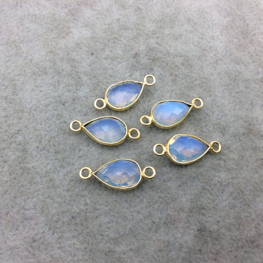 Gold Plated Faceted Milky Opalite (Manmade Glass) Pear/Teardrop Shaped Bezel Connector - Measuring 8mm x 12mm - Sold Individually