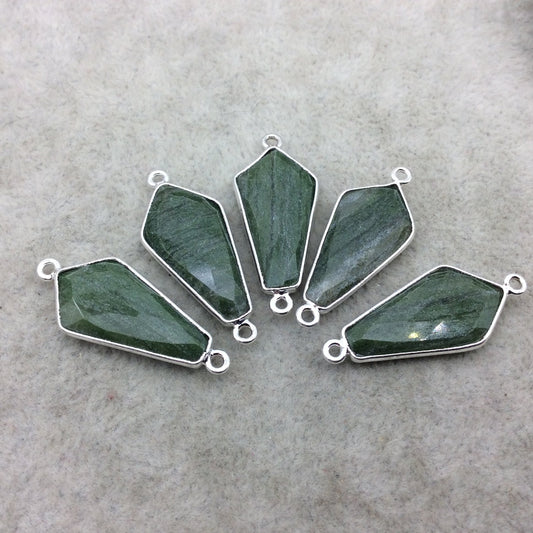 Silver Finish Faceted Green Aventurine Dagger Shape Bezel - Plated Copper Connector ~ 12mm x 25mm - Sold Individually