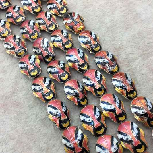 15mm x 18mm Decorative Red/Orange/Gold Superhero Mask Shape Metal/Enamel Cloisonné Beads - Sold by 15" Strands (~ 22 Beads Per Strand)