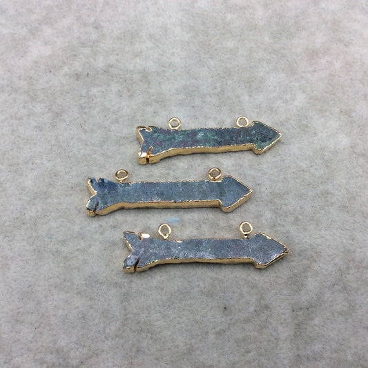 2-2.5" Gold Finish Arrow Shaped Electroplated Ruby Zoisite Pendant - Measuring 50mm-64mm Long - Sold Individually