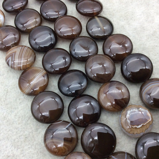 Natural Mixed Brown Banded Agate Coin Beads - 15.25" Strand (Approx. 18 Beads) - Measuring 15mm x 15mm, Approximately - Sold by the Strand