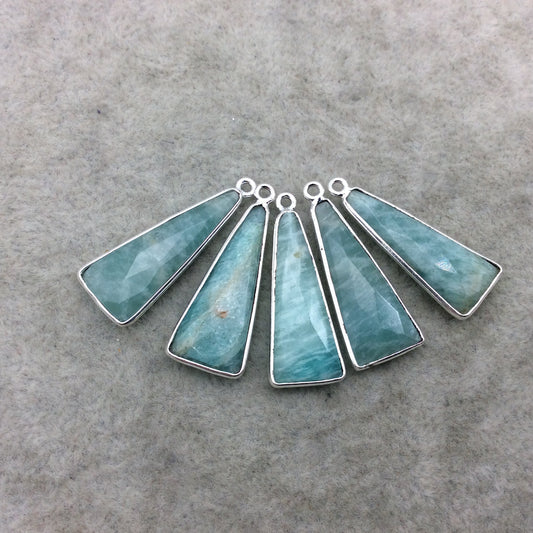 Silver Finish Faceted Green Amazonite Triangle Shape Bezel - Plated Copper Pendant Component ~ 10mm x 25mm - Sold Individually