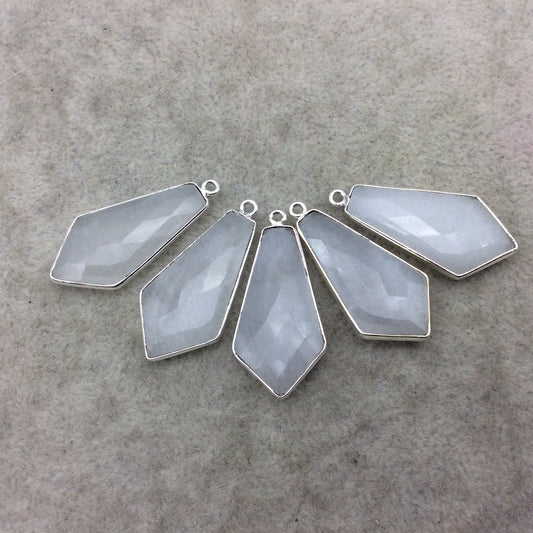 Silver Plated Natural White Beryl Faceted Dagger Shaped Copper Bezel Pendant - Measures 15mm x 30mm - Sold Individually, Random