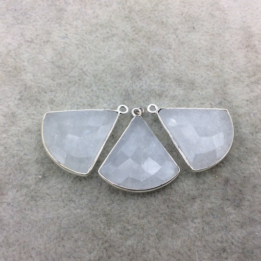 Silver Plated Natural White Beryl Faceted Fan Shaped Copper Bezel Pendant - Measures 22mm x 22mm - Sold Individually, Random