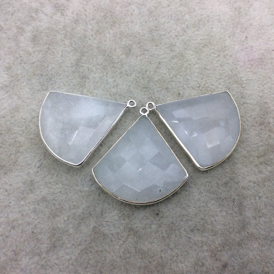 Silver Plated Natural White Beryl Faceted Fan Shaped Copper Bezel Pendant - Measures 30mm x 30mm - Sold Individually, Random