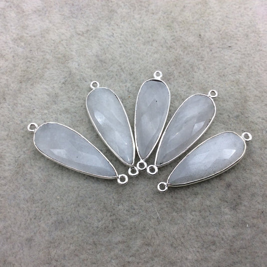 Silver Plated Natural White Beryl Faceted Long Teardrop Shaped Copper Bezel Connector - Measures 12mm x 30mm - Sold Individually, Random