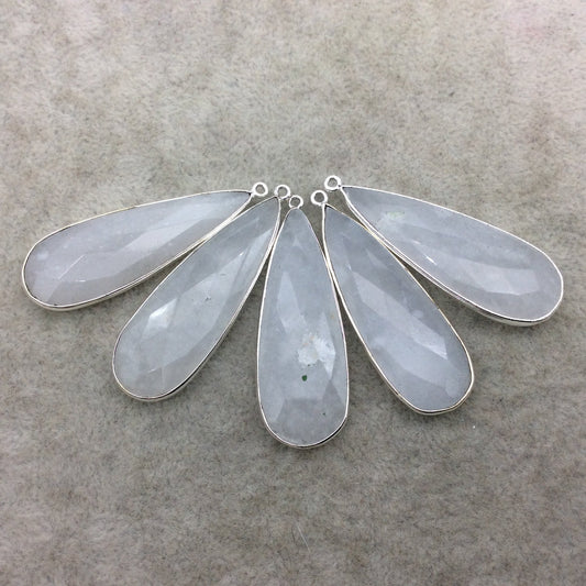 Silver Plated Natural White Beryl Faceted Long Teardrop Shaped Copper Bezel Pendant - Measures 15mm x 45mm - Sold Individually, Random