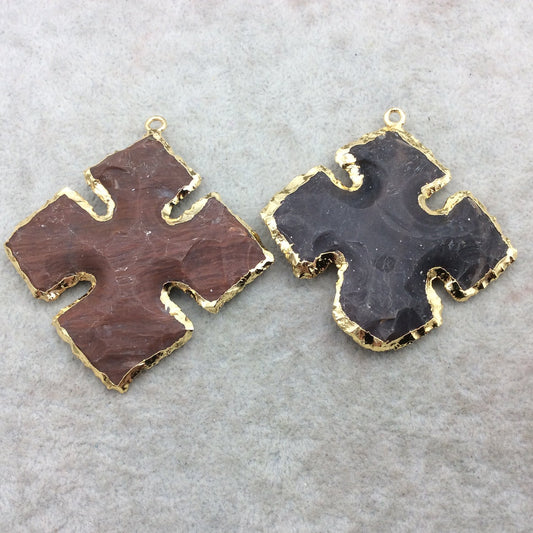 2-2.5" Gold Finish Cross Shape Electroplated Mixed Jasper Pendant EJ003M - ~ 50mm-60mm Long - Sold Individually, Randomly Chosen