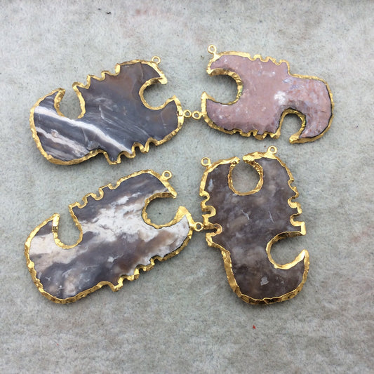 2-2.5" Gold Finish Double Bail Scorpion Shape Electroplated Mixed Jasper Pendant EJ006M - ~ 50mm-60mm Long - Sold Per Each, Randomly Chosen