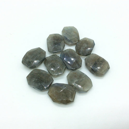 15mm x 23mm High Quality Natural Labradorite Faceted Flat Octagon Shape CROSS DRILLED Loose Beads W 1mm Holes - Sold in Pkg of 10 Beads