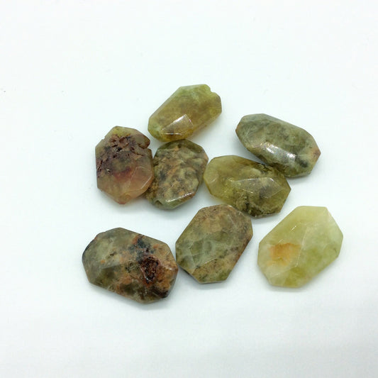 15mm x 23mm High Quality Natural Green Vessonite Garnet Faceted Flat Octagon Shape Loose Beads W 1mm Holes - Sold by Half Strands (8 Beads)