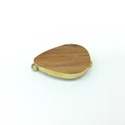 1.25" Natural Brown Wood Teardrop Shaped Gold Plated Bezel Connector - Measuring 20mm x 35mm - Sold Individually, Chosen at Random