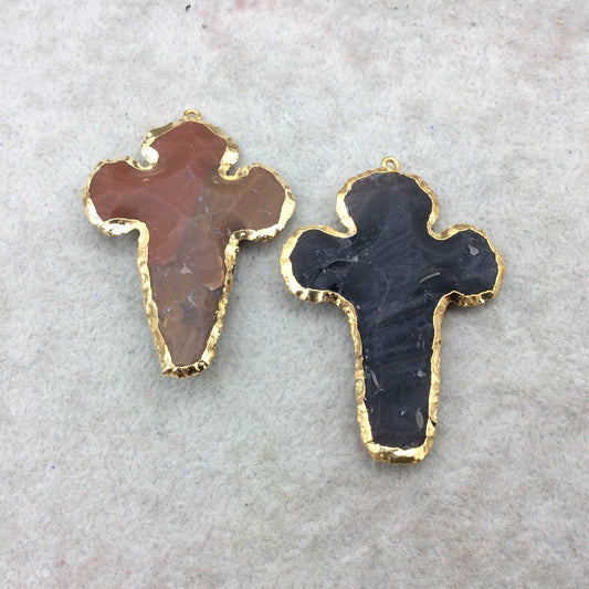 2-2.25" Gold Finish Dagger Shape Electroplated Mixed Jasper Pendant EJ014S - ~ 50mm-55mm Long - Sold Per Each, At Random