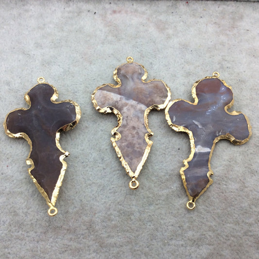 2-2.5" Gold Finish Scalloped Dagger Shape Electroplated Mixed Jasper Connector EJ016M - ~ 50mm-60mm Long - Sold Per Each, At Random