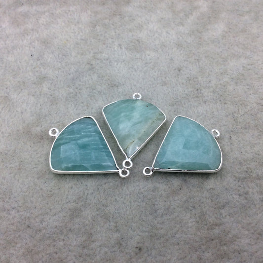 Silver Finish Faceted Green Amazonite Fan Shape Bezel - Plated Copper Connector Component ~ 22mm x 22mm - Sold Individually