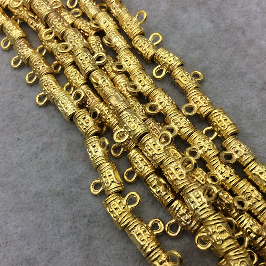 Gold Finish S Pattern Barrel Shape Plated Pewter Beads With Ring (00321)- 8" Strand (Approx. 20 Beads) - 6mm x 10mm - 5mm Hole Size