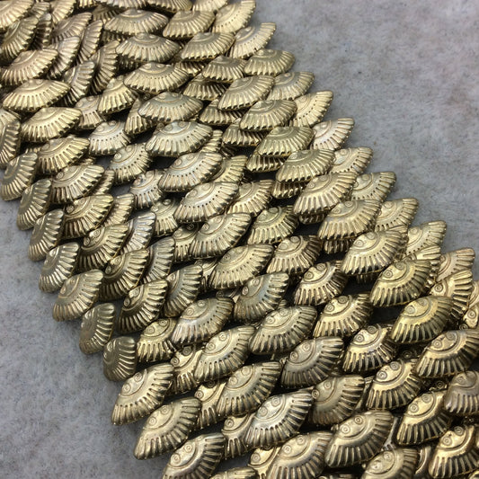 Gold Finish Dot Printed Fan Shape Plated Pewter Beads (47278)- 7-8" Strand (Approx. 32 Beads) - Measuring 6mm x 12mm - 1mm Hole Size