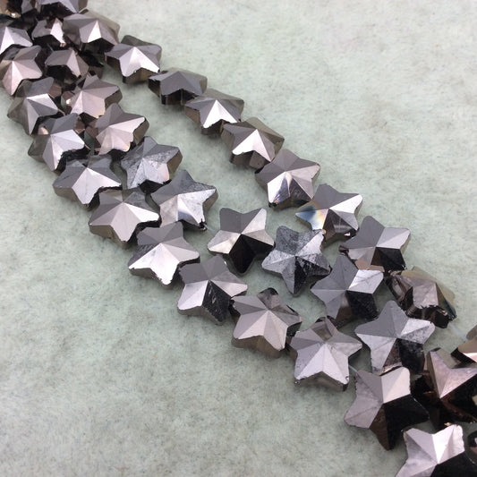 13mm x 13mm Glossy Faceted Transparent/Metallic Metallic Brown Crystal Glass Star Shaped Beads - Sold By 12" Strands (~ 26 Beads)