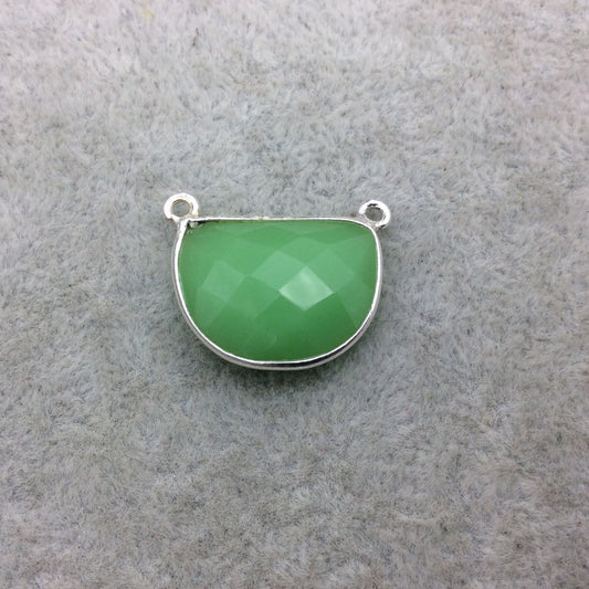 Sterling Silver Faceted Half Moon Shaped Opaque Green Hydro (Man-made) Chalcedony Bezel Pendant - Measuring 20mm x 16mm - Sold Individually
