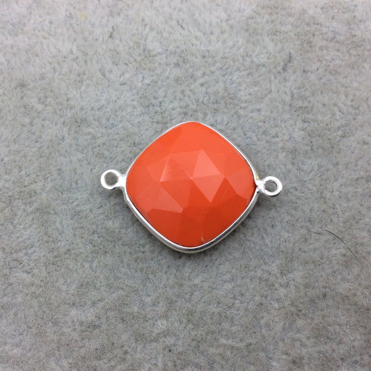 Sterling Silver Faceted Diamond Shape Opaque Orange Hydro (Man-made) Chalcedony Bezel Connector ~ 18mm x 18mm - Sold Per Each
