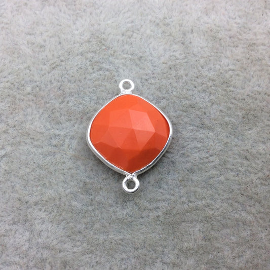 Sterling Silver Faceted Diamond Shape Opaque Orange Hydro (Man-made) Chalcedony Bezel Connector ~ 15mm x 15mm - Sold Per Each