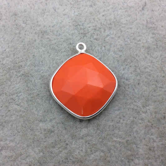 Sterling Silver Faceted Diamond Shape Opaque Orange Hydro (Man-made) Chalcedony Bezel Pendant ~ 18mm x 18mm - Sold Per Each