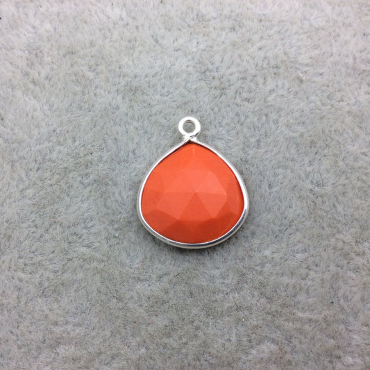 Sterling Silver Faceted Teardrop/Heart Shape Opaque Orange Hydro (Man-made) Chalcedony Bezel Pendant ~ 15mm x 15mm - Sold Per Each