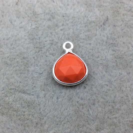 Sterling Silver Faceted Teardrop/Heart Shape Opaque Orange Hydro (Man-made) Chalcedony Bezel Pendant ~ 10mm x 10mm - Sold Per Each