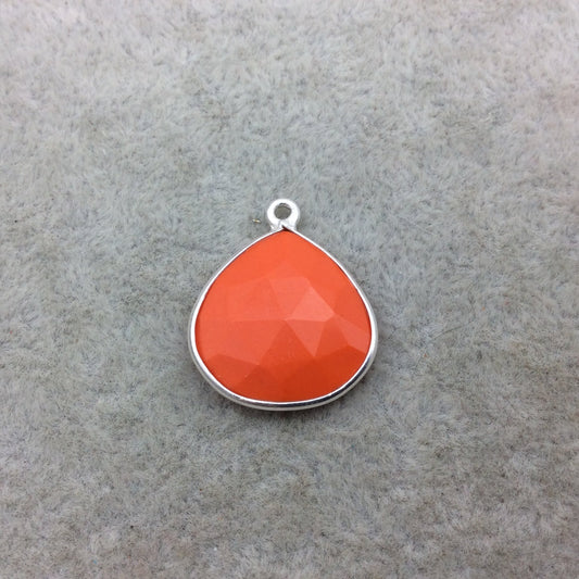 Sterling Silver Faceted Teardrop/Heart Shape Opaque Orange Hydro (Man-made) Chalcedony Bezel Pendant ~ 18mm x 18mm - Sold Per Each